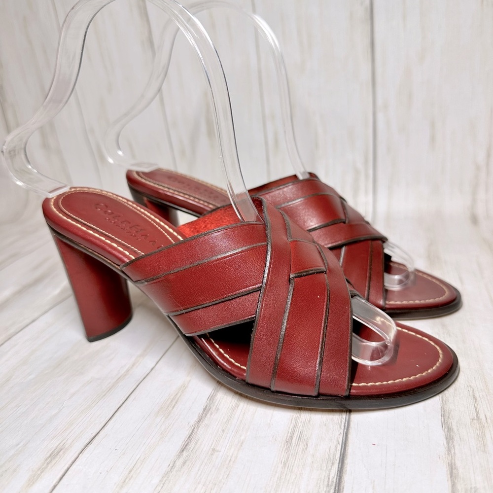 Cole Haan Sandals deep red/burgundy leather sandal/slide heels size 6B